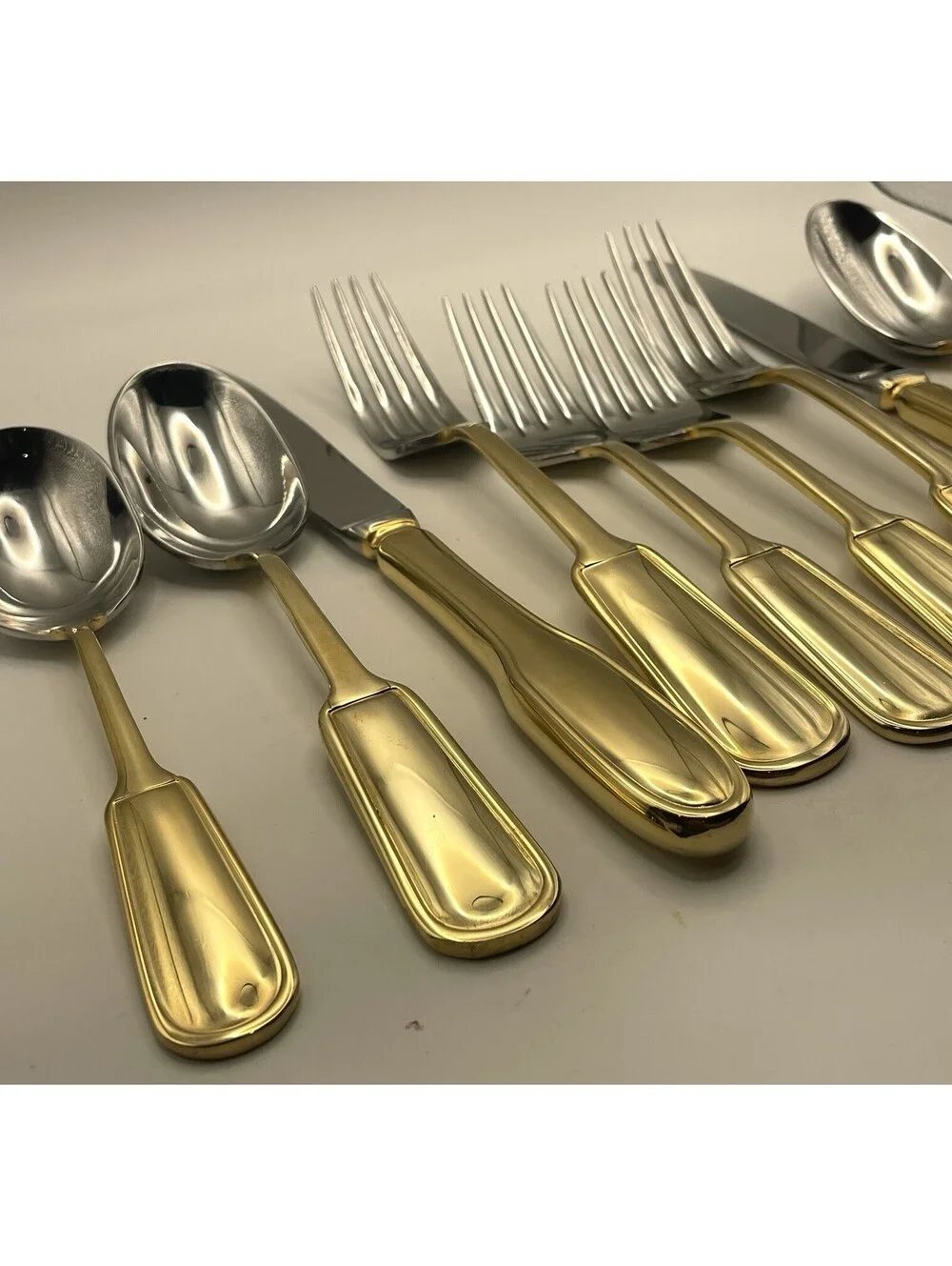 (4) Ralph Lauren PELHAM GOLD Stainless China 5pc Place Setting 20pcs